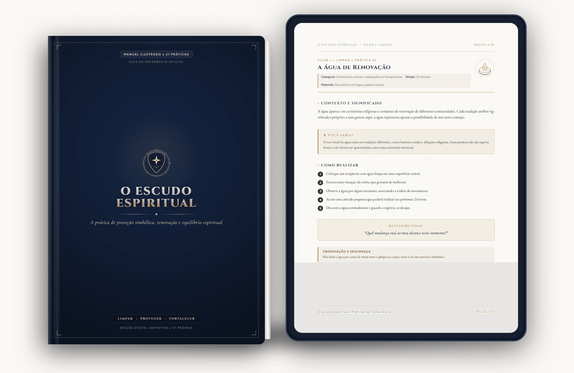 Manual ilustrado O Escudo Espiritual em livro digital e tablet com página interna